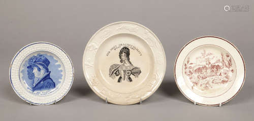 Three 19th century commemorative pottery small plates. Comprising a Hartley Greens, Leeds