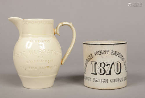 A Senior's Leeds presentation creamware jug, to Albert Murgatroyd... the Messiah 1925 and a