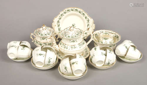 A comprehensive Rockingham tea and coffee service. Printed in green with trailing vines and