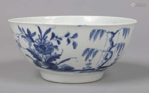 A Worcester bowl painted in underglaze blue with the Landslip pattern c.1758. Workman's mark, 15cm.