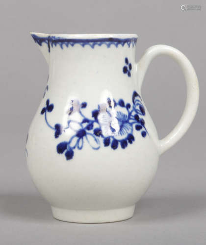 A Liverpool Pennington's sparrow beak jug with grooved loop handle. Painted in underglaze blue