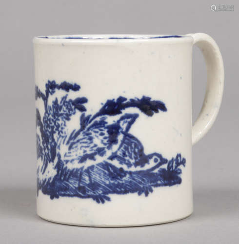 A Liverpool Pennington's coffee can with grooved loop handle. Printed in underglaze blue with the