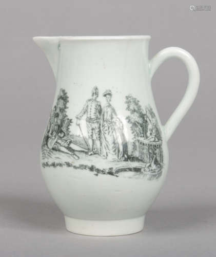 A Liverpool Brownlow Hill sparrow beak jug of baluster form and with loop handle. Printed by John