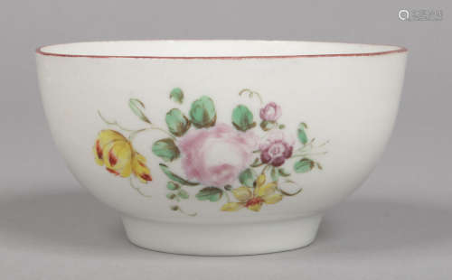 A Richard Champion, Bristol bowl with brown line rim and painted with flowers. Painted cross mark in