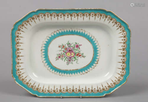A Worcester canted rectangular platter. Painted in coloured enamels with a bouquet of flowers