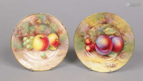 Two Royal Worcester side plates by Leighton Mayburry and Edward Townsend painted with fruit. Signed,