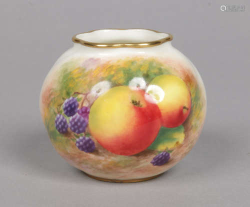 A Royal Worcester wrythen moulded bud vase by Leighton Maybury. Painted with apples and