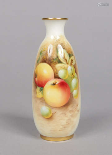 A Royal Worcester specimen vase. Painted with apples and grapes. Signed Printed black mark, 14cm.