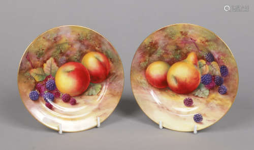 A pair of Royal Worcester small plates by Edward Townsend. One painted with pears and blackberries