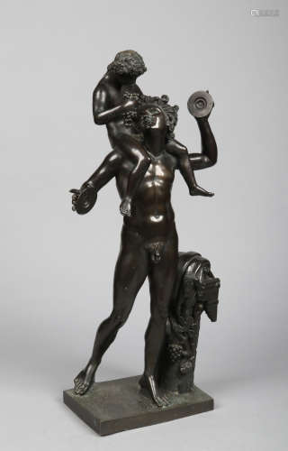 A fine 19th century Italian bronze sculpture. Silenus and Infant Dionysus after the Antique. The
