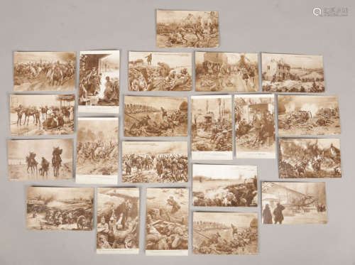 Nineteen French monochrome postcards, scenes from World War I.