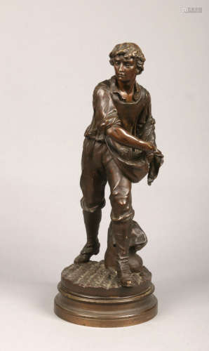 Henri Honore Ple (French 1853-1922) a large patinated bronze figure of a farm labourer sewing