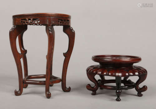 Two Chinese hardwood vase stands. Tallest 18cm.
