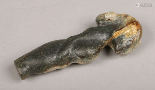 A pre Columbian carved nephrite figural shamans stone, 18.75cm.Condition report intended as a