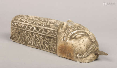 An Indo Persian style stone carving of a Pata (gauntlet sword). Decorated in light relief with bands