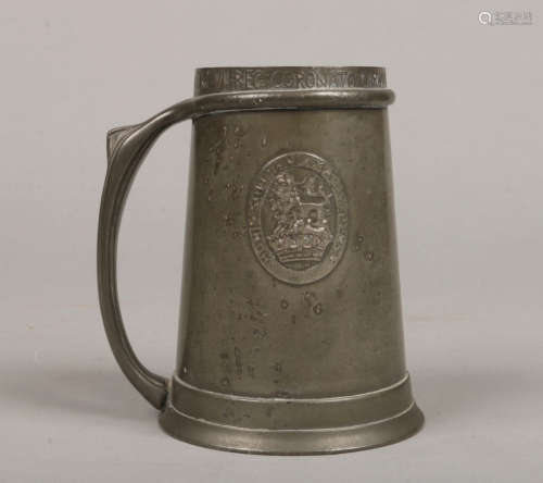 An Arts & Crafts Tudric pewter Coronation tankard for King Edward VII, 13cm.Condition report