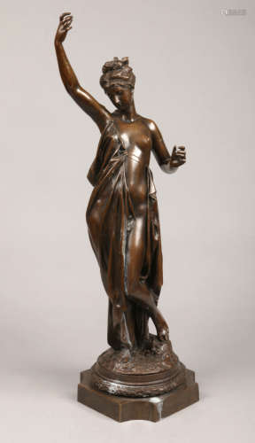 After Albert Ernest Carrier-Belleuse (1824-1887) bronze statue of a scantily clad maiden raised on a
