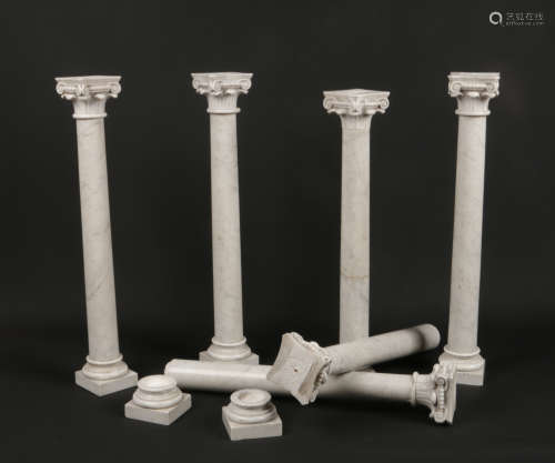 A set of six carrara marble columns with Corinthian capitals, 71cm high.Condition report intended as