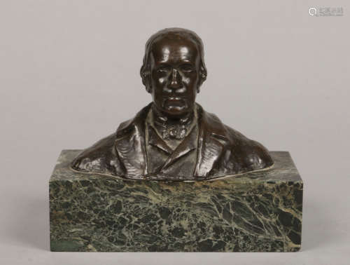 Kellock Brown (Scottish 1856-1934) patinated bronze bust of a gentleman on antico verde marble