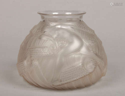 Henri Dieupart (French 1888-1928) an Art Deco moulded and frosted glass vase of squat shape, 