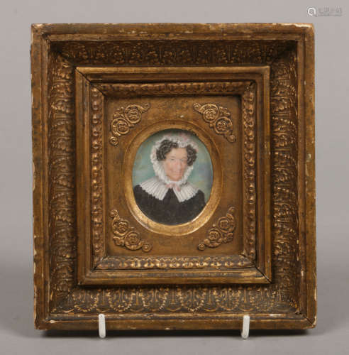 A portrait miniature of an elderly lady in wide gilt frame, 5.5cm x 4.5cm.Condition report