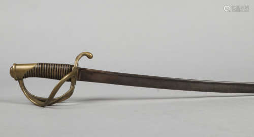 A French Cavalry Officers sword. With pipe back blade and brass openwork guard stamped 29743, c.1840