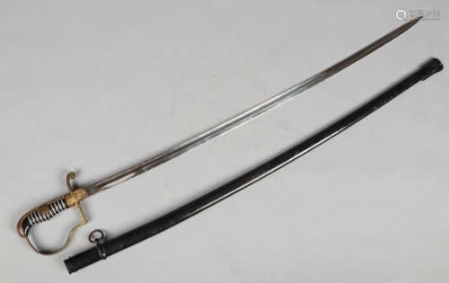 A World War II German Third Reich Army Officers dress sword. With ebonized metal scabbard, slender