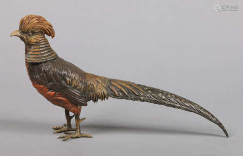 After Franz Bergman, an Austrian cold painted bronze sculpture formed as a Chinese pheasant.