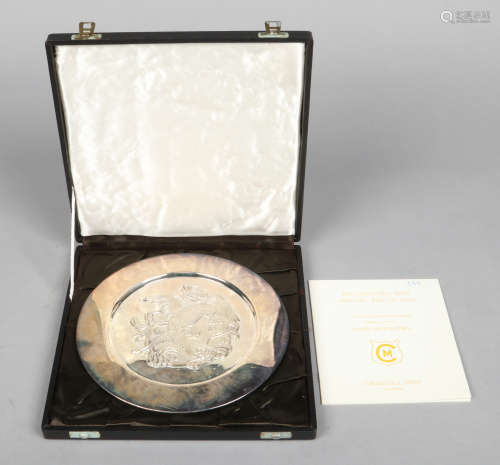 James Woodford O. B. E, R. A. for the Churchill Mint, Sheffield. A cased silver plate from the