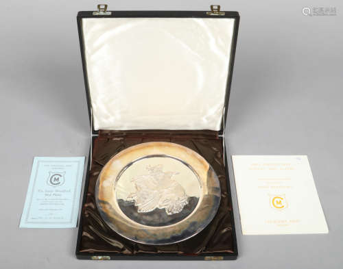 James Woodford O. B. E, R. A. for the Churchill Mint, Sheffield. A cased silver plate from the