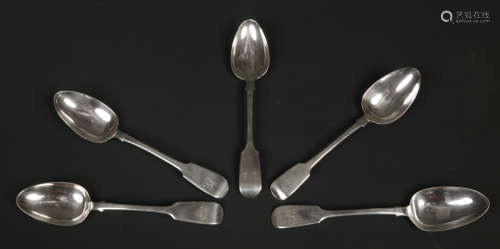 A part set of five Victorian silver fiddle pattern tablespoons by William Eaton. Assayed London