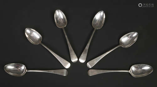 A set of six George IV silver tablespoons by John William Blake. Assayed London 1824, 374 grams,