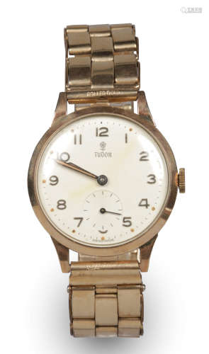 A gentleman's Rolex Tudor 9 carat gold manual bracelet watch on rolled gold strap. With satin dial