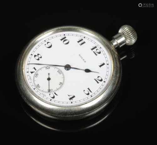 A gentleman's Rolex nickel case military keyless pocket watch. With enamel dial, having Arabic