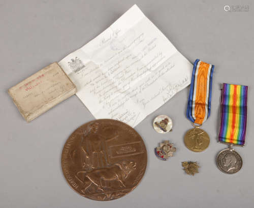 A World War I memorial bronze death plaque, War medal and Victory medal awarded to 241640 Pte.