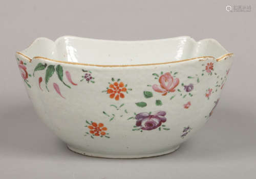 An 18th century Chinese export square quatrefoil bowl. Painted in coloured enamels with flower swags