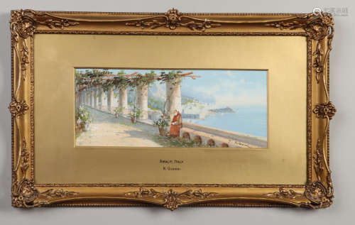 N. Gianni (Italian late 19th / early 20th century) gilt framed watercolour. Scene at Amalfi with a