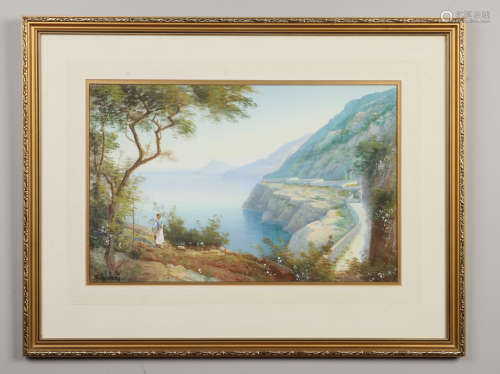 Maria Ada Gianni (Italian 1873-1956) gilt framed watercolour / gouache. Coastal landscape with a