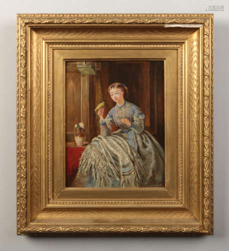 M. Jay (English 19th century) small gilt framed oil on canvas. Portrait of a young girl in