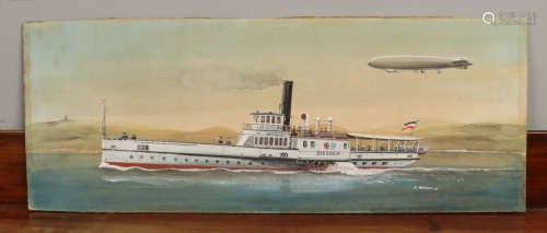 Claus Bergen (1885-1964) unframed watercolour. Paddle motor ship Diessen on the Ammersee with an