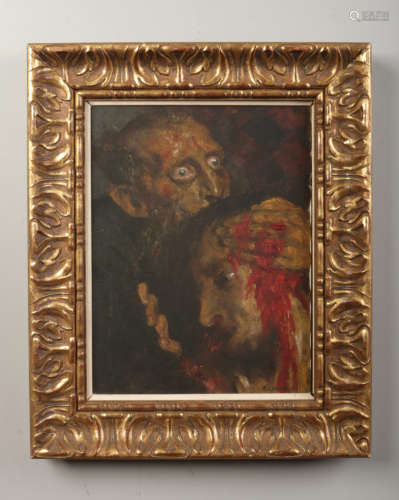 Richard Combes (b.1963) gilt framed oil on canvas. Portrait of Ivan the Terrible killing his son