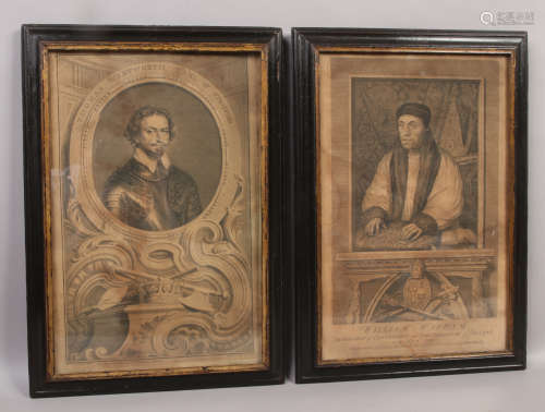 A set of five 18th century portrait engravings of nobility in original pear wood frames. Earl of