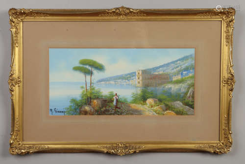 Maria Ada Gianni (Italian 1873-1956) pair of gilt framed watercolours / gouache pictures. Coastal