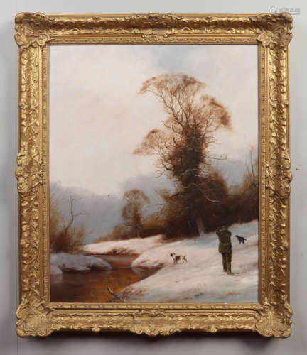 John Trickett (British b.1953) gilt framed oil on canvas. Winter pheasant shooting scene with a