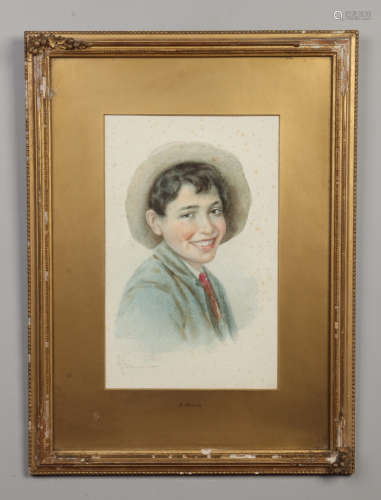 Gianni de Luca (Italian late 19th / early 20th century) gilt framed watercolour portrait of a