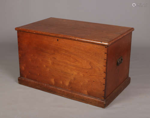 A large Victorian mahogany blanket chest. With dovetail jointed sides and painted metal carry