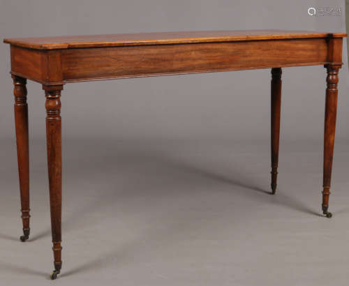 A Regency mahogany serving table raised on ring turned supports, 150cm x 53cm, 91cm high.Condition