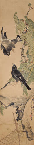 沙馥 1906年作 花鸟 立轴 纸本