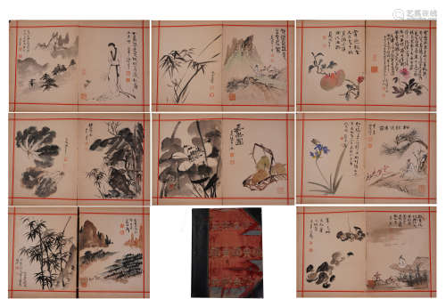 EIGHT PAGES OF CHINESE ALBUM PAINTING OF BIRD AND FLOWER WITH CALLIGRAPHY