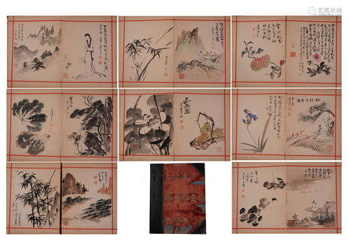 EIGHT PAGES OF CHINESE ALBUM PAINTING OF BIRD AND FLOWER WITH CALLIGRAPHY